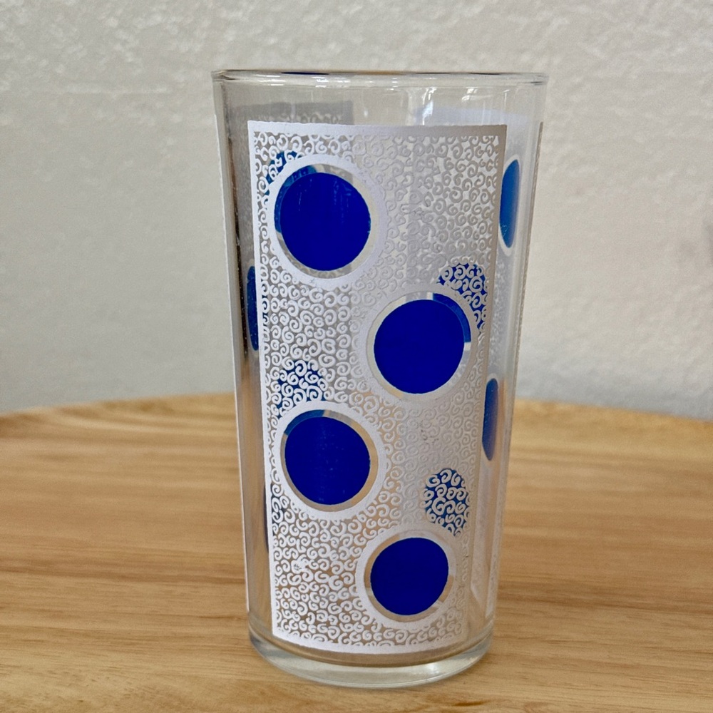 Vintage Glass Tumbler with Blue Circles